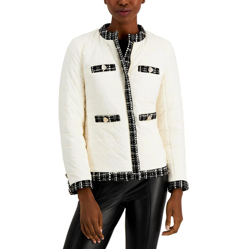 商品Anne Klein|Quilted Tweed-Trim Puffer Jacket,价格¥1481,第1张图片