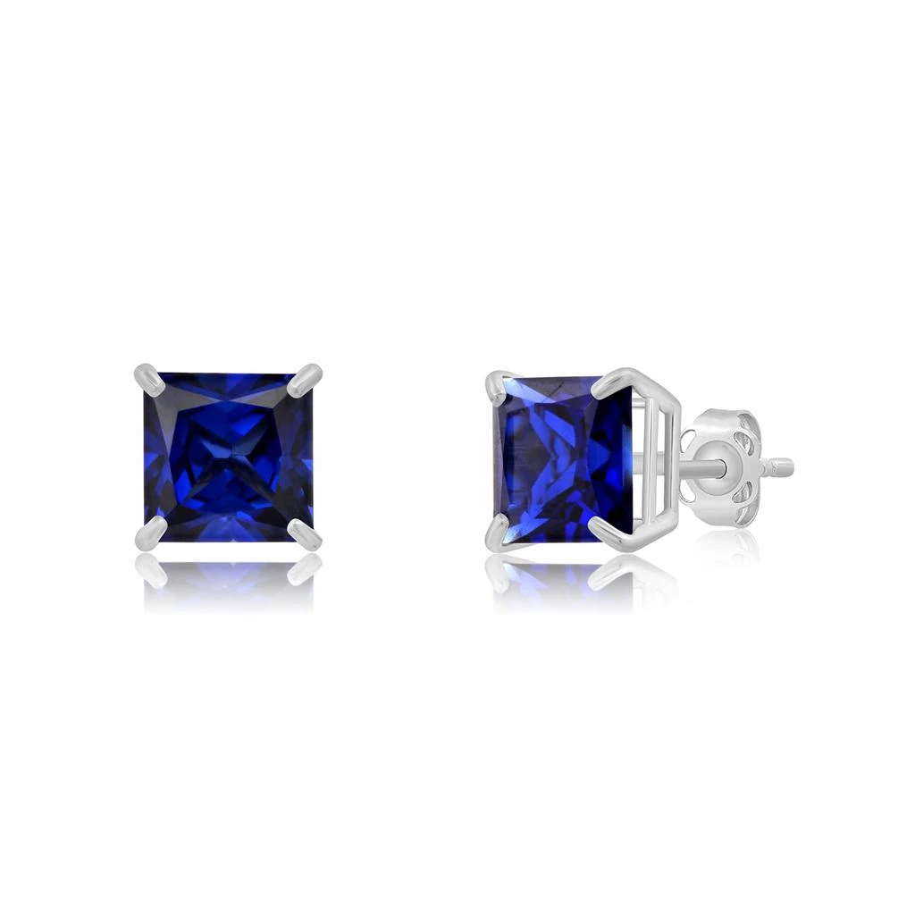 14k White Gold Solitaire Princess-Cut Gemstone Stud Earrings (7mm) 商品