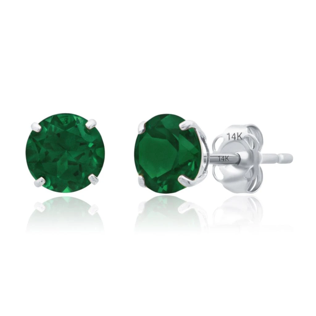 14k White Gold 6MM Round Stud Gemstone Earrings 商品
