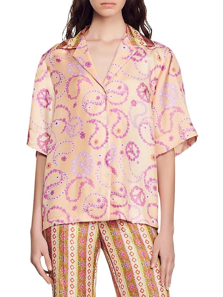 商品Sandro|Kimy Printed Silk Button Down Shirt,价格¥1388,第1张图片