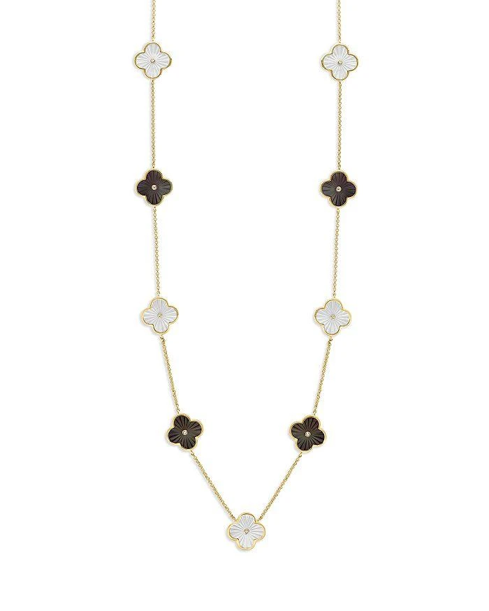 商品Bloomingdale's|Mother of Pearl & Diamond Clover Station Collar Necklace in 14K Yellow Gold, 18",价格¥33631,第1张图片