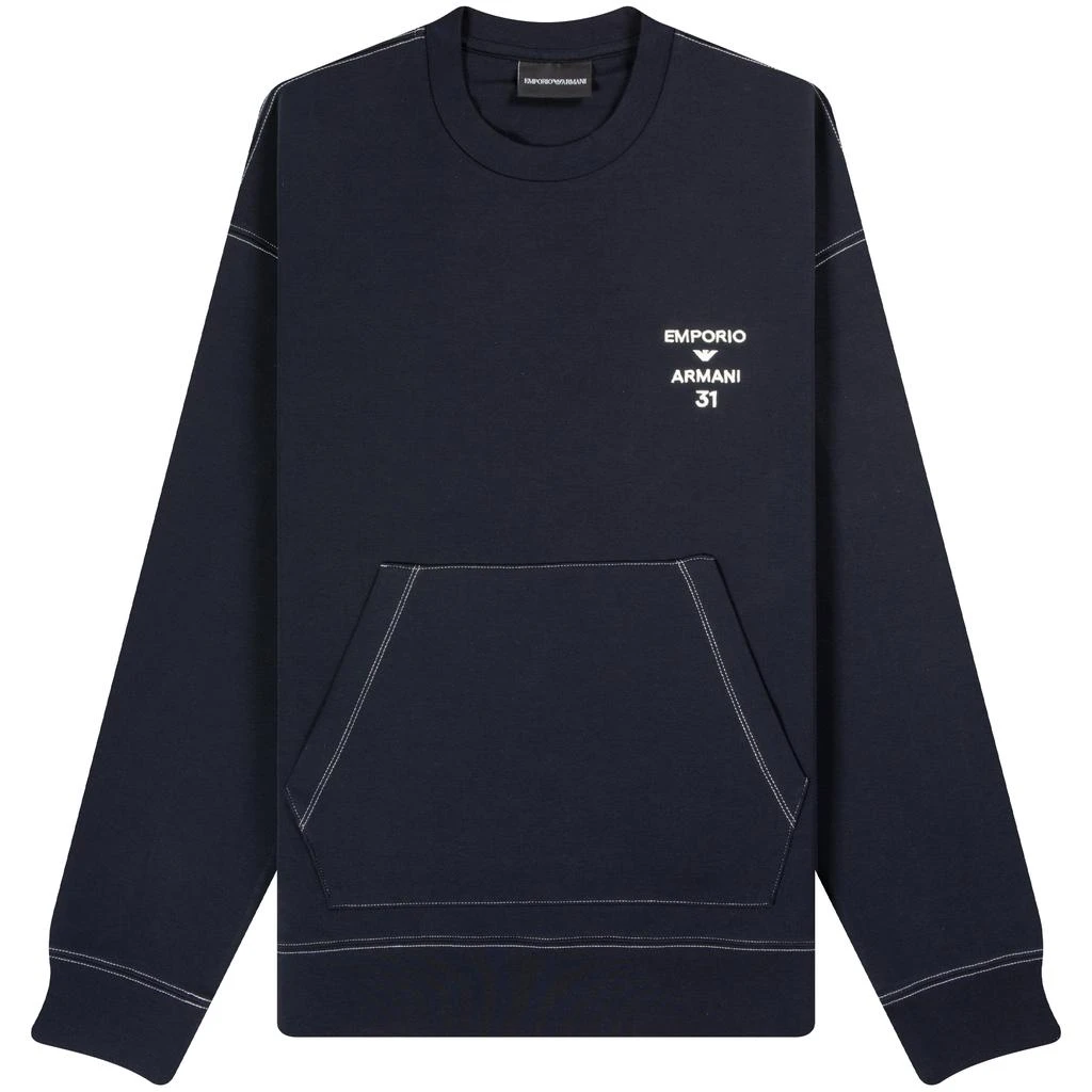 商品Emporio Armani|Emporio Armani 'Front Pouch' Pocket Crewneck Sweatshirt Navy,价格¥893,第1张图片