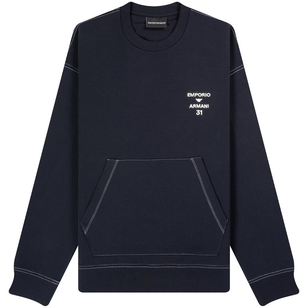 商品Emporio Armani|Emporio Armani 'Front Pouch' Pocket Crewneck Sweatshirt Navy,价格¥863,第1张图片