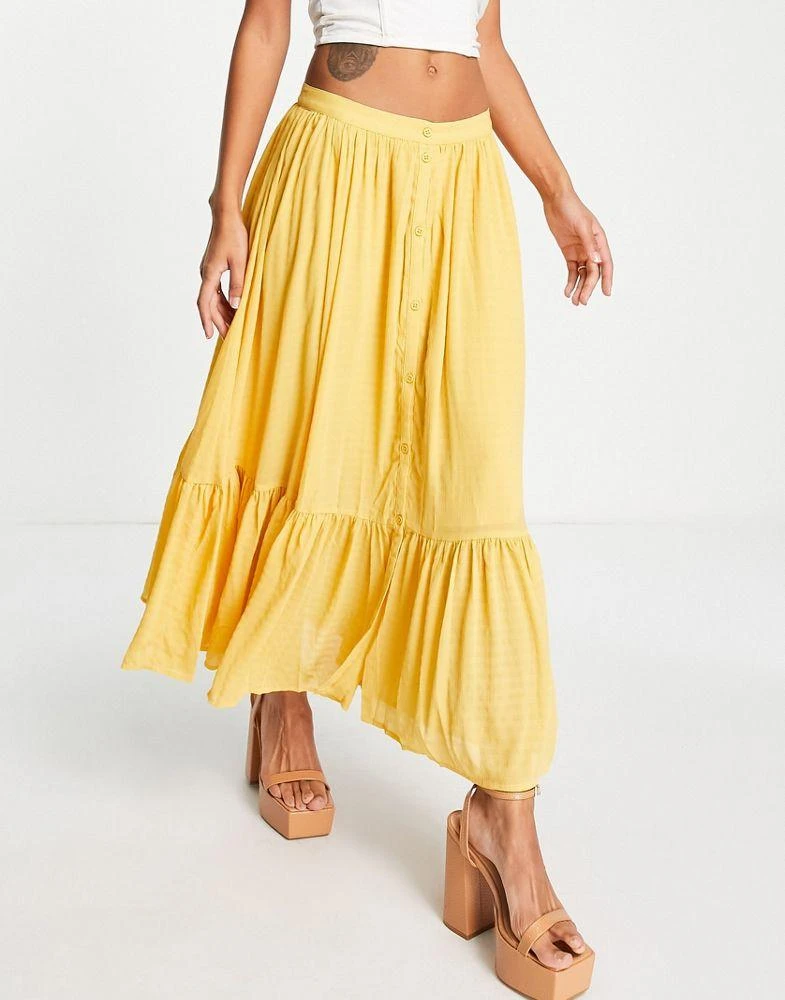 商品French Connection|French Connection ruffle hem midi skirt in mustard,价格¥423,第3张图片详细描述