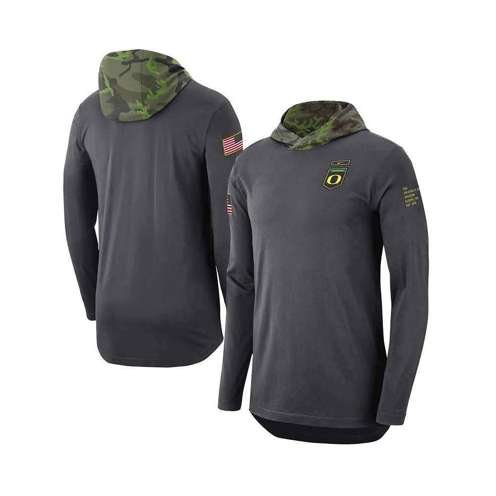 Men's Anthracite Oregon Ducks Military-Inspired Long Sleeve Hoodie T-shirt商品第1张图片规格展示