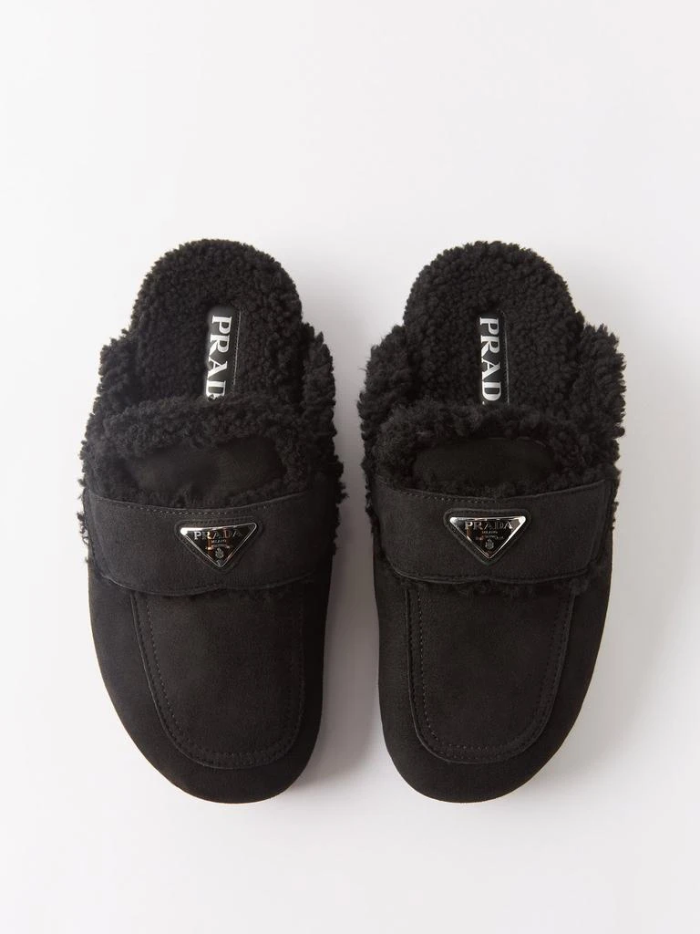 商品Prada|Triangle logo-plaque shearling-lined suede mules,价格¥8723,第2张图片详细描述