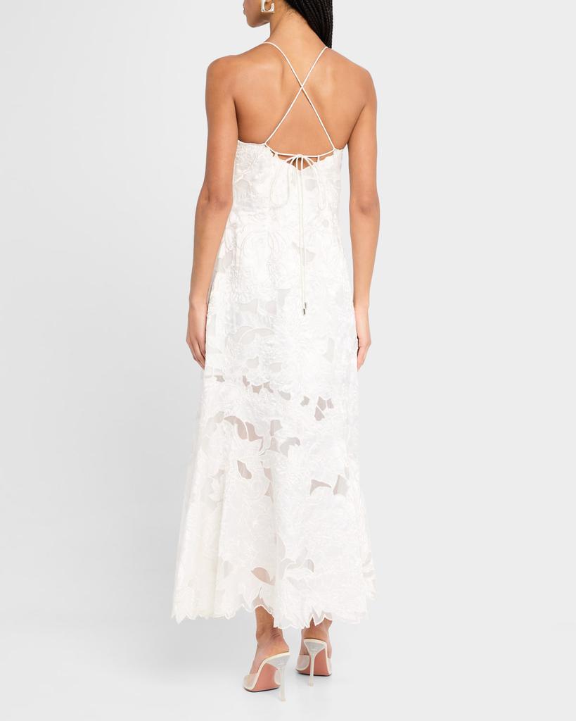 denim box dress AKIRA It's Britney Patchwork Maxi Ivory/ Champagne Satin & Price under $100 Size:9N Magnolia Boutique