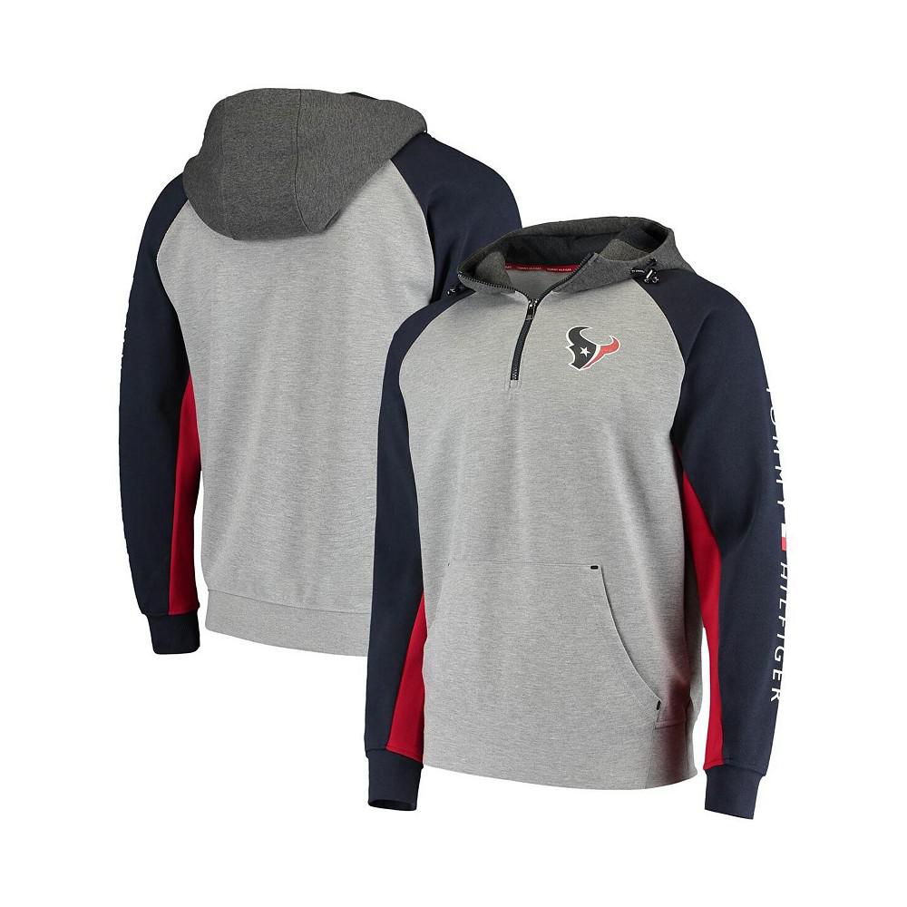 Men's Heathered Gray and Navy Houston Texans Color Block Quarter-Zip Pullover Hoodie商品第1张图片规格展示