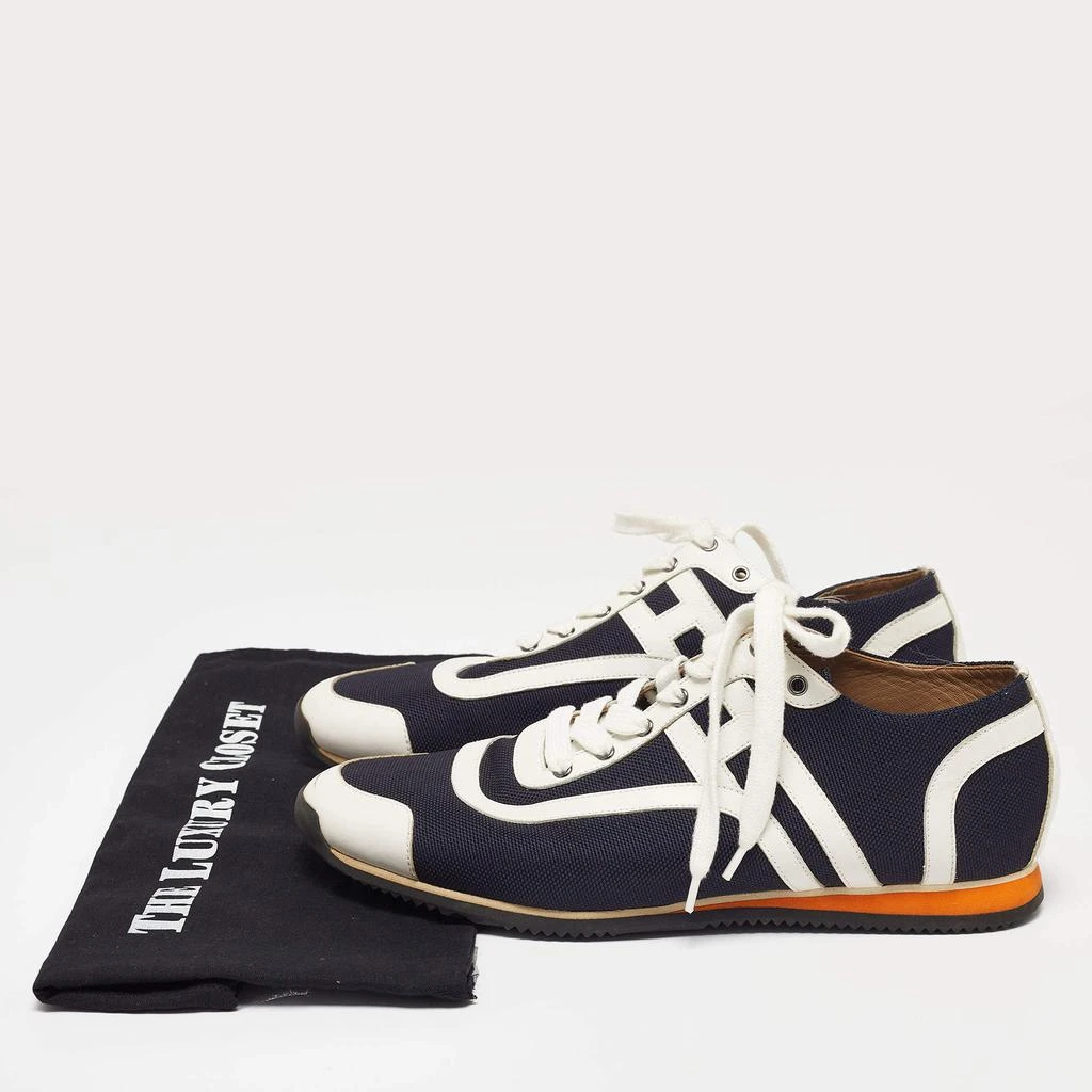 Hermes Navy Blue/White Leather And Canvas Tie Break Low Top Sneakers Size 41  商品