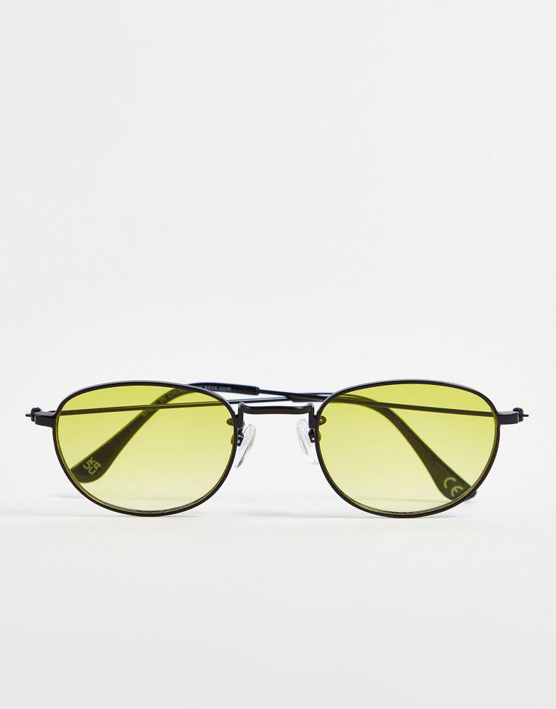 ASOS DESIGN metal oval sunglasses in black with yellow lens商品第2张图片规格展示