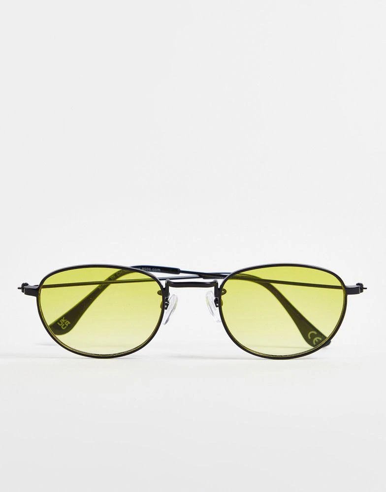 商品ASOS|ASOS DESIGN metal oval sunglasses in black with yellow lens,价格¥39,第2张图片详细描述
