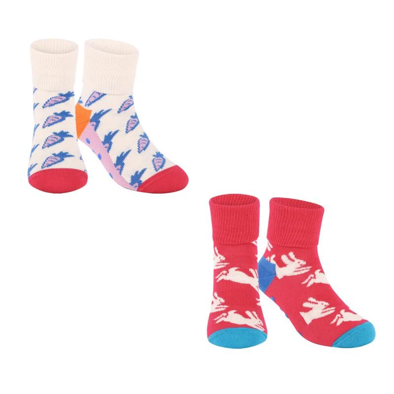 商品Happy Socks|Bunny and carrot non slip socks pack of 2 in red and white,价格¥91,第1张图片