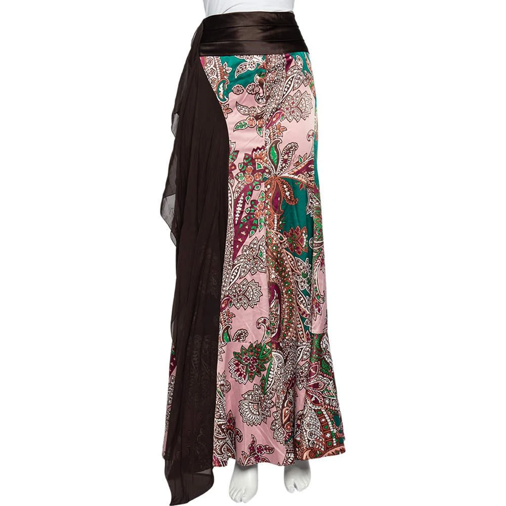 商品[二手商品] Just Cavalli|Just Cavalli Multicolor Printed Satin Ruffle Detail Maxi Skirt M,价格¥1327,第1张图片