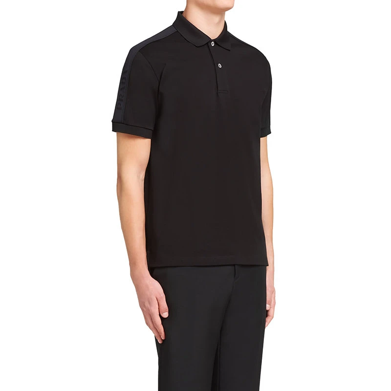商品Prada|【预售3-7天】PRADA/普拉达 22年早春新款 男士黑色珠地棉质撞色嵌饰短袖Polo衫UJN612_1VNY_F0002_S_201,价格¥5013,第5张图片详细描述