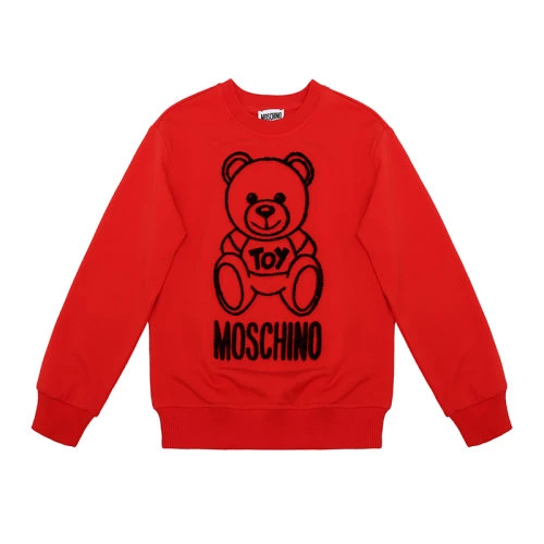 商品[国内直发] Moschino|MOSCHINO 女童红色棉质黑色植绒玩具熊徽标印花圆领卫衣 HMF043LD-A175-0109,价格¥1530,第1张图片