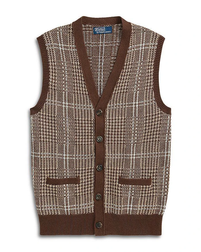 Cotton, Linen & Cashmere Plaid Regular Fit V Neck Sweater Vest 商品