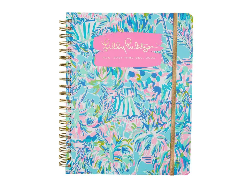 商品Lilly Pulitzer|Lilly Pulitzer Jumbo 2021-2022 Planner Daily Weekly Monthly, Hardcover Agenda Dated Aug 2021 - Dec 2022, 17 Month Calendar with Notes Pages, Stickers, Pocket, & Laminated Dividers, Cabana Cocktail,价格¥186,第1张图片