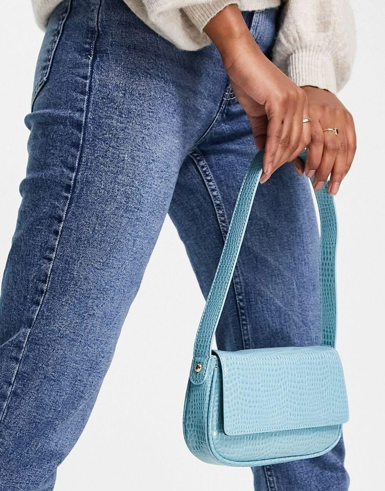 商品ASOS|ASOS DESIGN shoulder bag with flap in blue croc,价格¥91,第4张图片详细描述