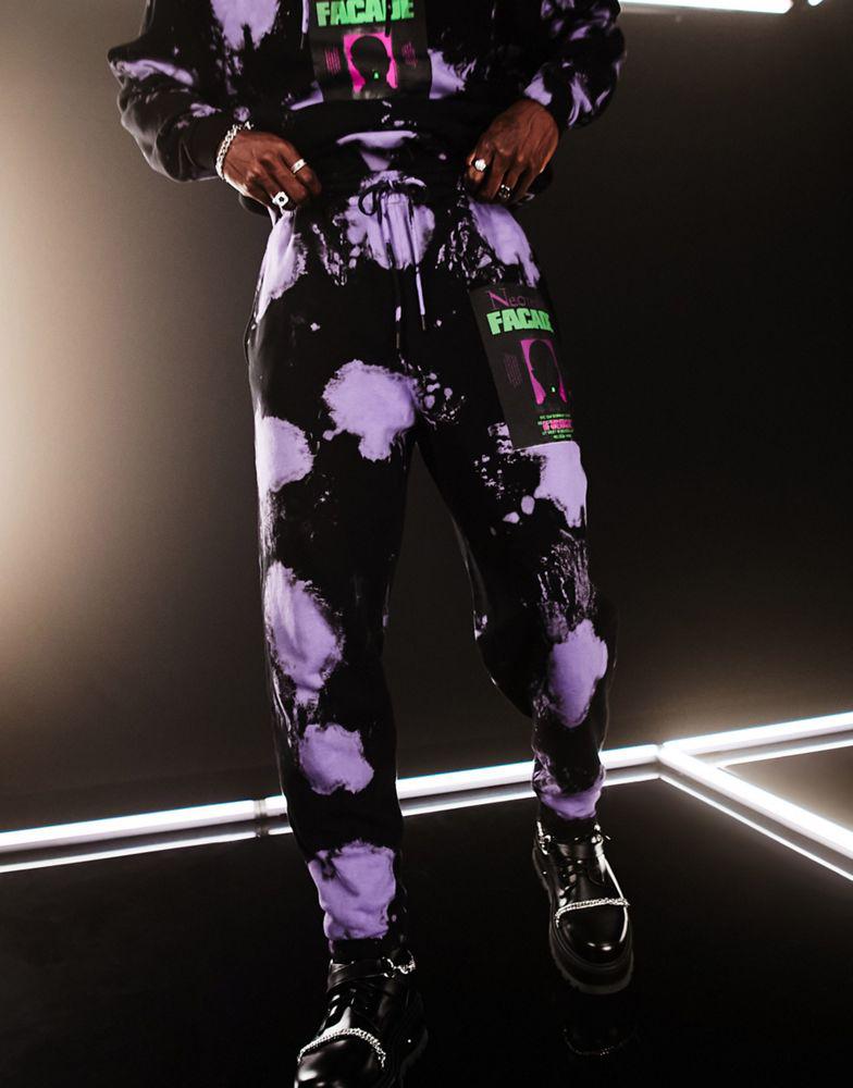 ASOS DESIGN co-ord oversized joggers in black and purple tie dye with text print商品第1张图片规格展示