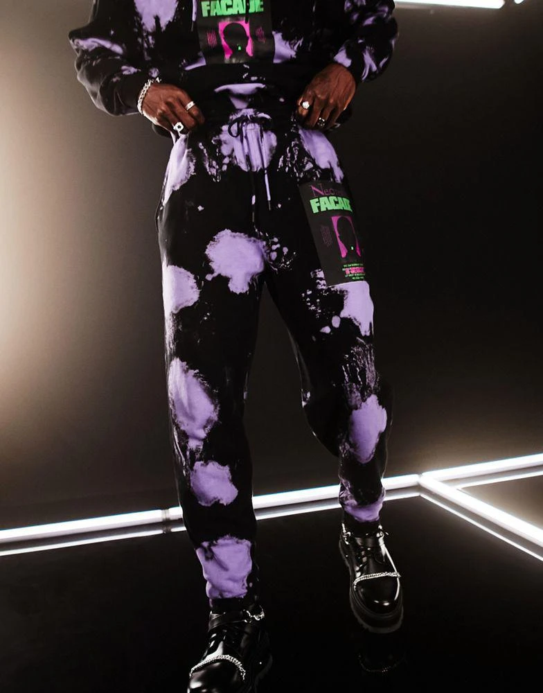 商品ASOS|ASOS DESIGN co-ord oversized joggers in black and purple tie dye with text print,价格¥180,第1张图片