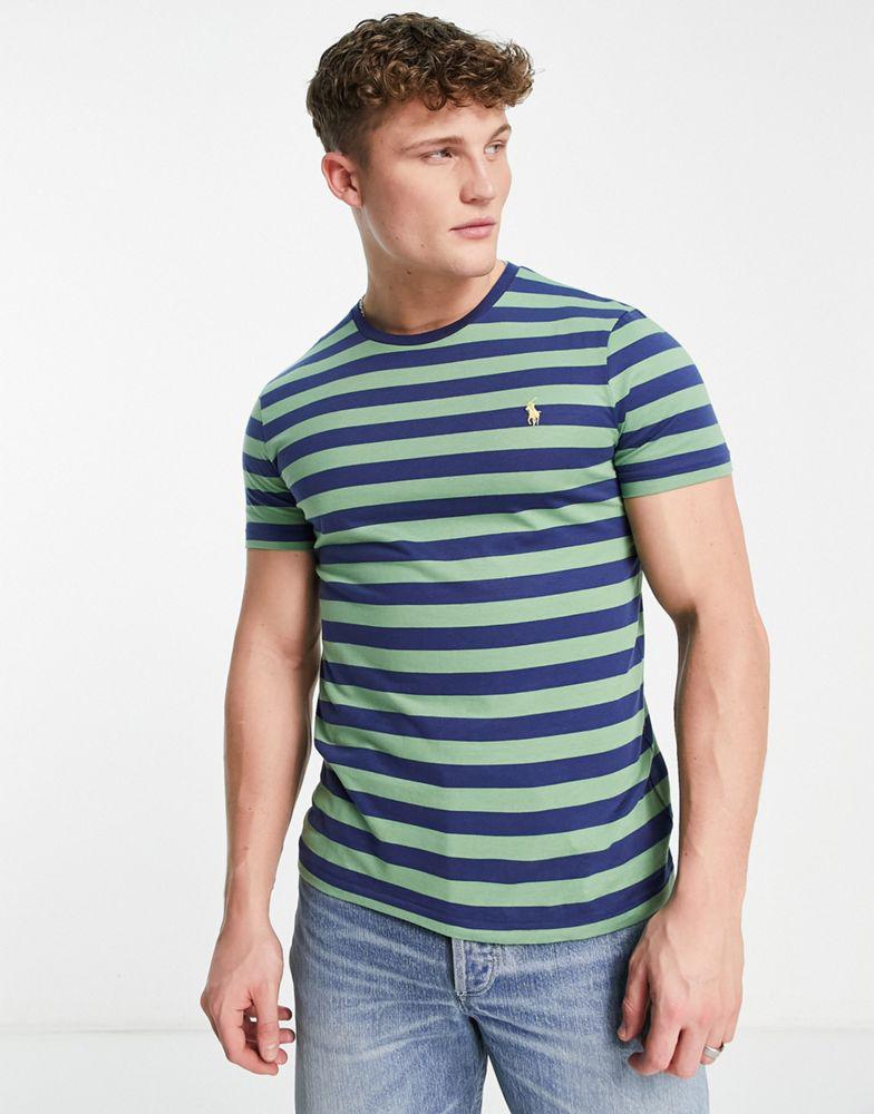 Polo Ralph Lauren icon logo stripe t-shirt in green/navy商品第3张图片规格展示