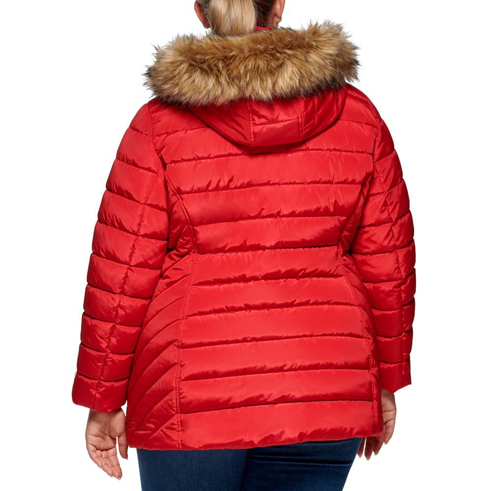 Plus Size Faux-Fur-Trim Hooded Puffer Coat, Created for Macy's商品第2张图片规格展示