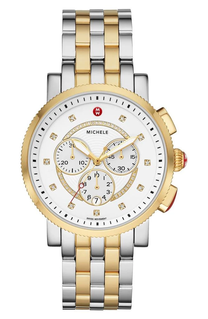 商品Michele|Women's Sport Sail Diamond Accent Two-Tone Bracelet Watch, 42mm - 0.13 ctw,价格¥6530,第1张图片