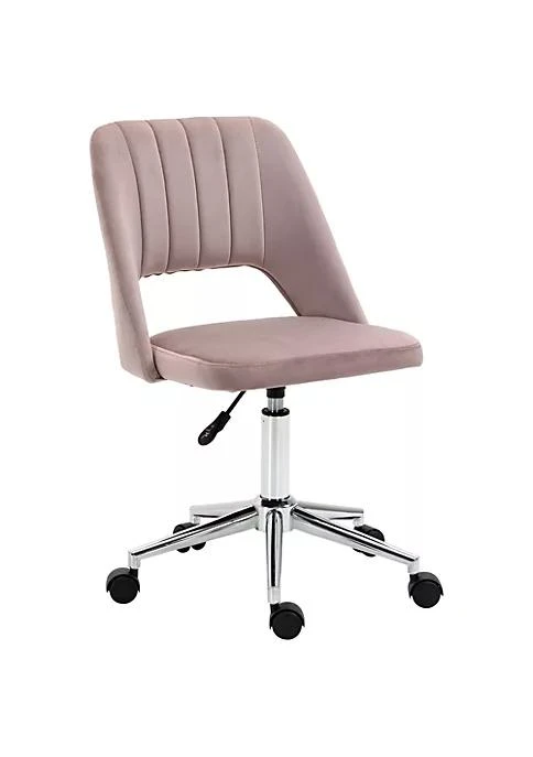 商品Vinsetto|Modern Mid Back Office Chair With Velvet Fabric Swivel Computer Armless Desk Chair With Hollow Back Design For Home Office Pink,价格¥802,第1张图片