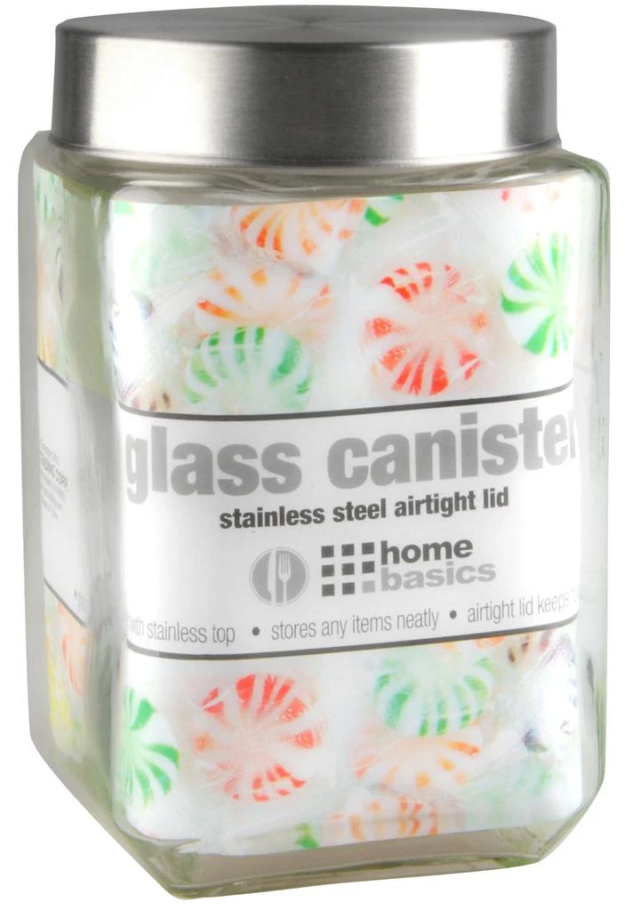 商品Home Basics|Home Basics 56 oz. Square Glass Canister with Brushed Stainless Steel Screw-on Lid Clear,价格¥107,第1张图片