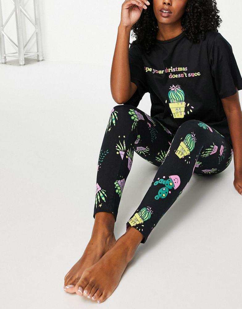 商品ASOS|ASOS DESIGN Christmas doesn't succ oversized tee & legging pyjama set in black,价格¥148,第2张图片详细描述