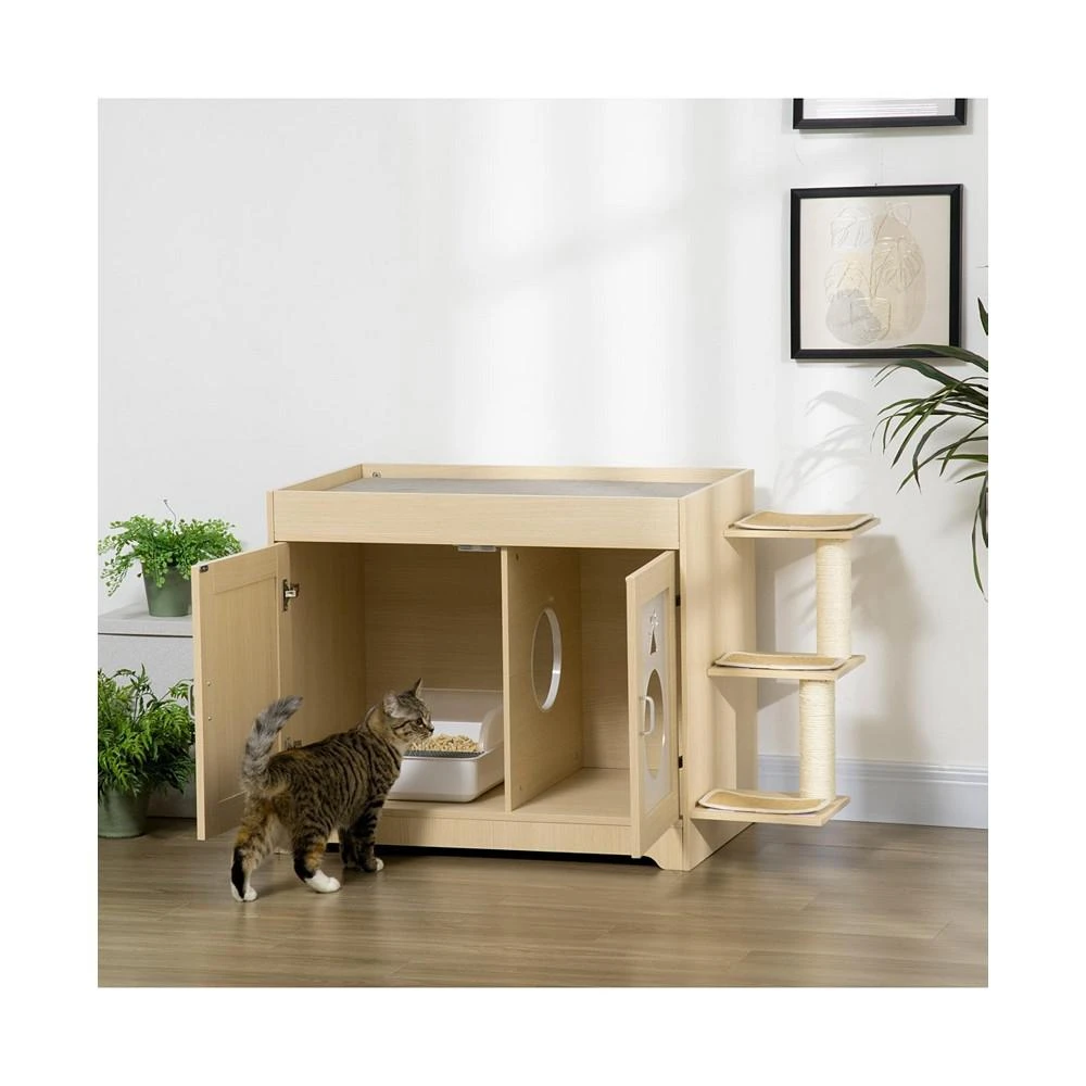 商品PawHut|3-in-1 Cat Litter Box Enclosure & Elevated Cat Bed Tree with Scratching Posts for Large & Small Kitties, Hidden Cat Litter Cabinet with Double Doors, Soft Cushion,价格¥1344,第1张图片