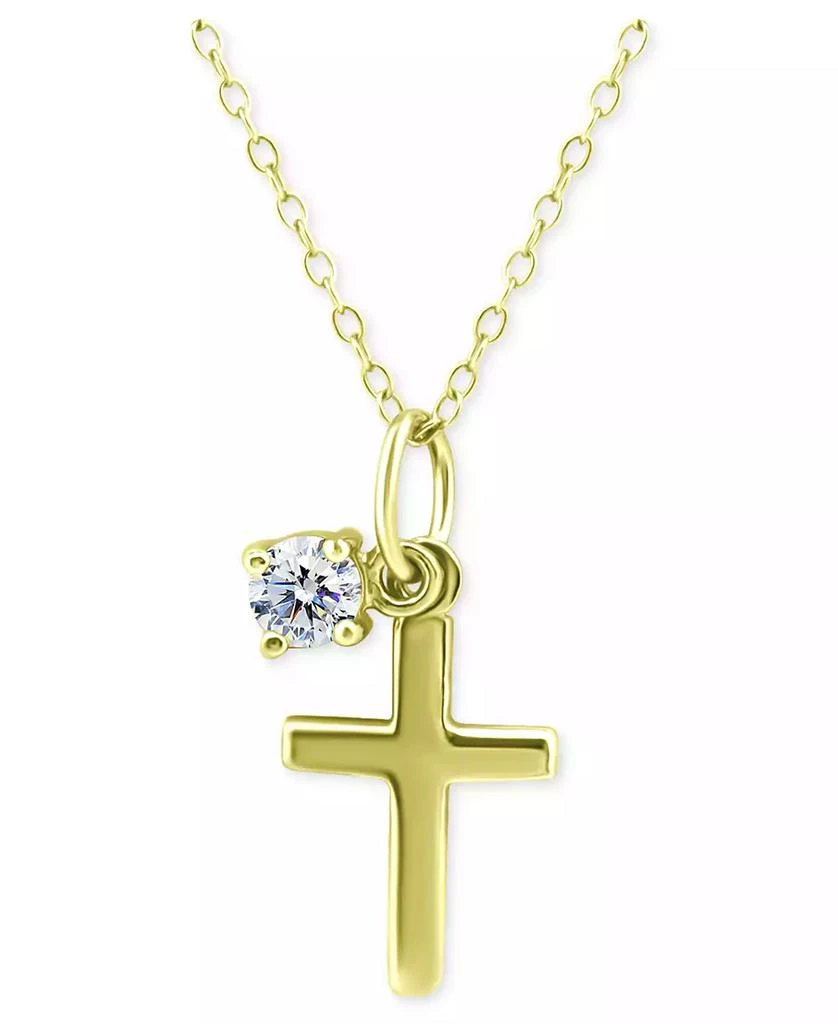 商品Giani Bernini|Cubic Zirconia Solitaire & Polished Cross Pendant Necklace in 18k Gold-Plated Sterling Silver, Created for Macy's,价格¥420,第1张图片