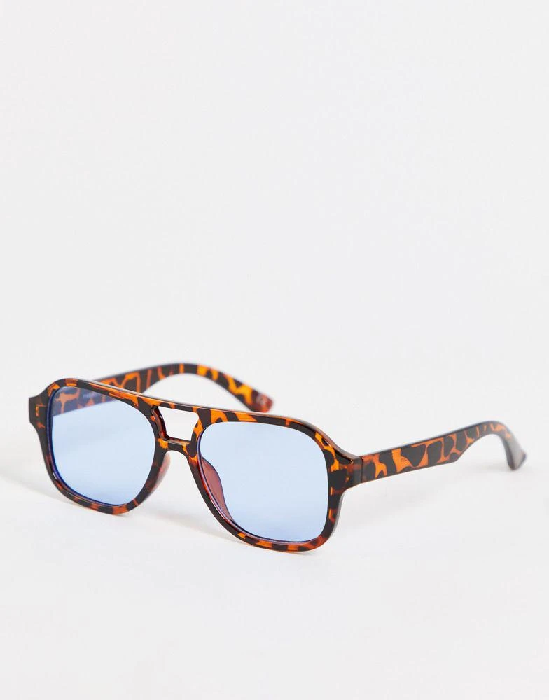 商品ASOS|ASOS DESIGN navigator sunglasses with blue lens in brown tortoiseshell - BROWN,价格¥67,第1张图片