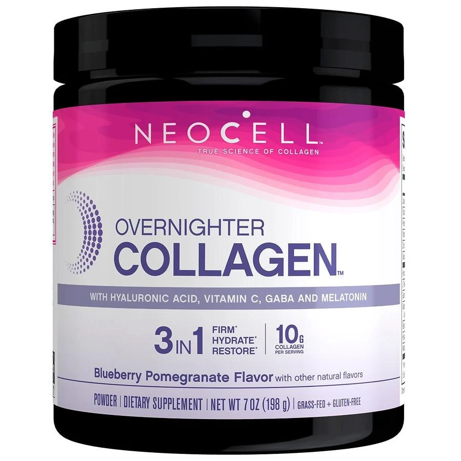 商品NeoCell|Overnighter Collagen Powder with Hyaluronic Acid, Vitamin C, GABA and Melatonin Blueberry Pomegranate,价格¥295,第1张图片