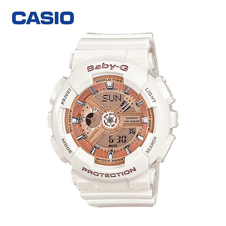 卡西欧（CASIO）女表 BABY-G少女时代女黑金潮流双显多功能电子防水运动手表 白玫瑰金BA-110-7A1-白玫瑰金-BA-110-7A1 商品