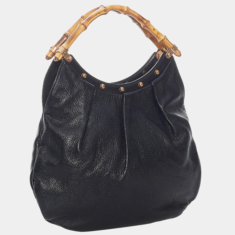 Gucci Black Bamboo Leather Handbag商品第2张图片规格展示