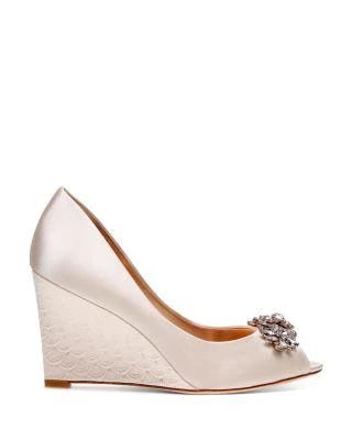 商品Badgley Mischka|Women's Dara Embellished Satin Peep Toe Wedge Pumps,价格¥499,第2张图片详细描述