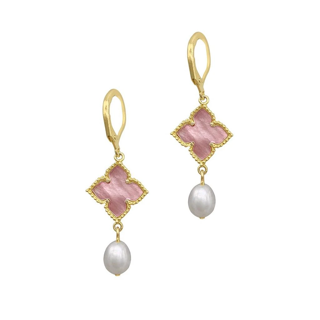 商品ADORNIA|Adornia Adornia Floral and Pearl Drop Earrings Pink Mother of Pearl gold,价格¥203,第1张图片