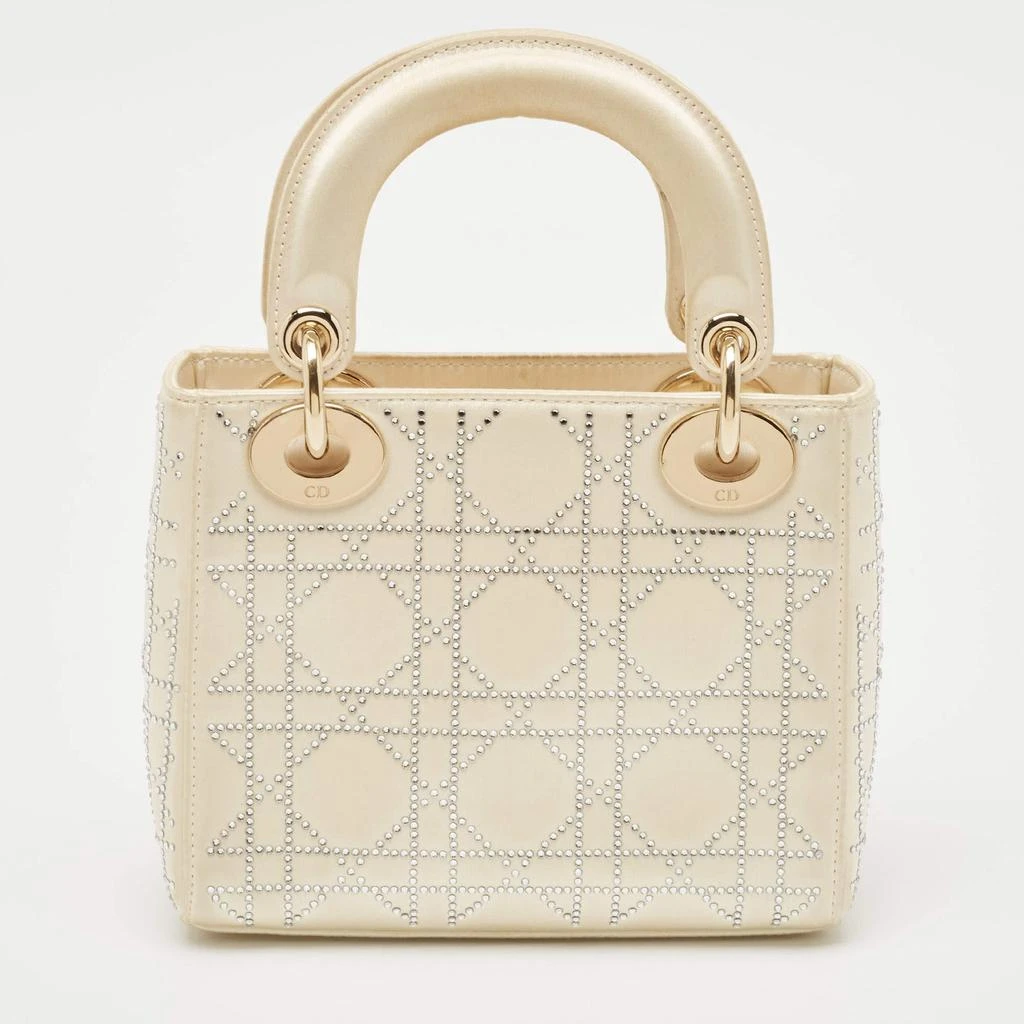 商品[二手商品] Dior|Dior Off White Cannage Satin Mini Crystals Embellished Lady Dior Tote,价格¥23175,第4张图片详细描述