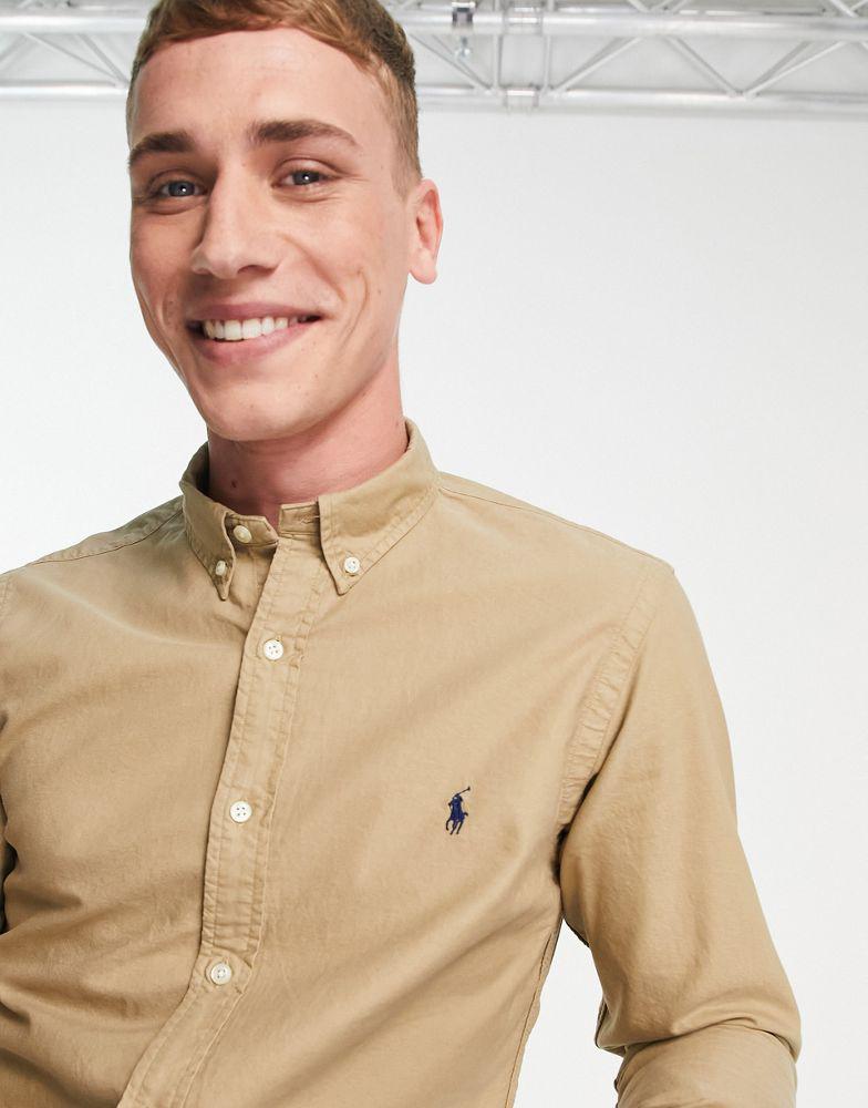 Polo Ralph Lauren slim fit garment dyed oxford shirt with pony logo in surrey tan商品第3张图片规格展示
