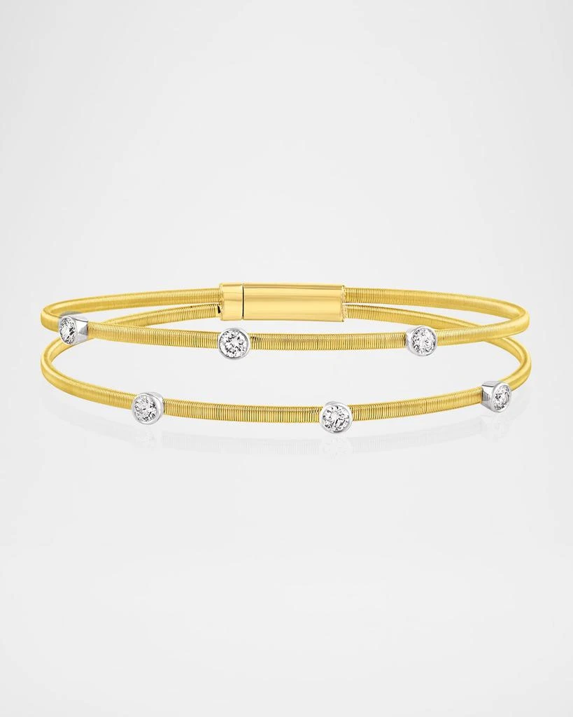 商品Cassidy Diamonds|18K Gold Smooth Wire Two-Row Six-Stone Diamond Bangle Bracelet,价格¥32792,第1张图片