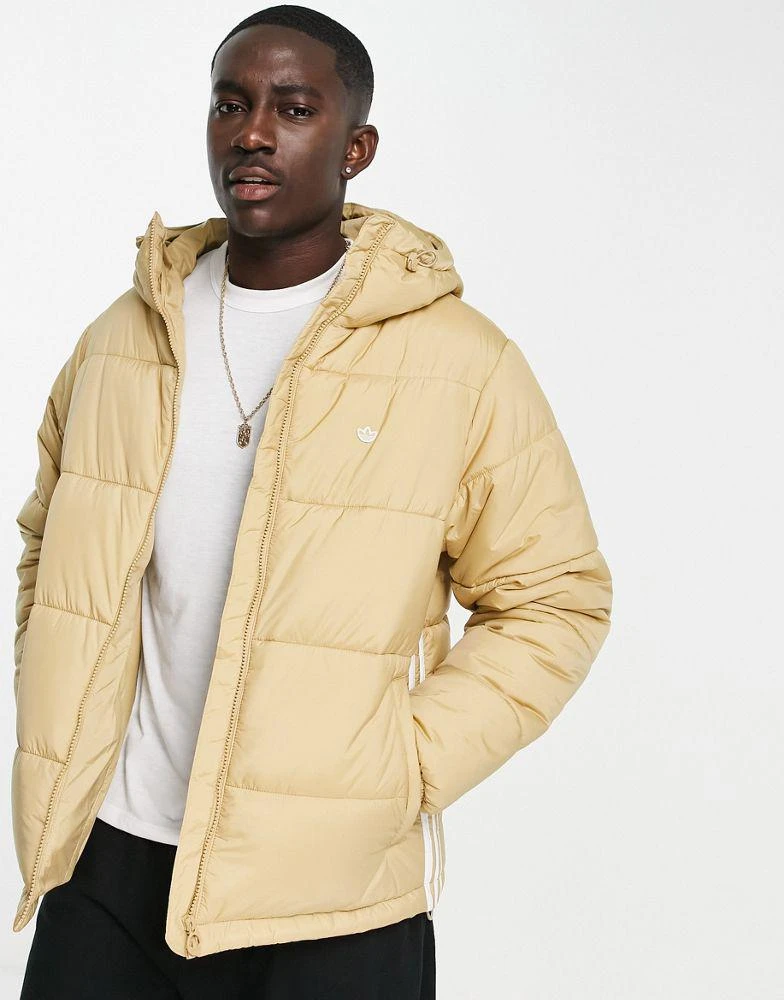 商品Adidas|adidas Originals 3 stripe padded coat with hood in beige,价格¥1030,第3张图片详细描述