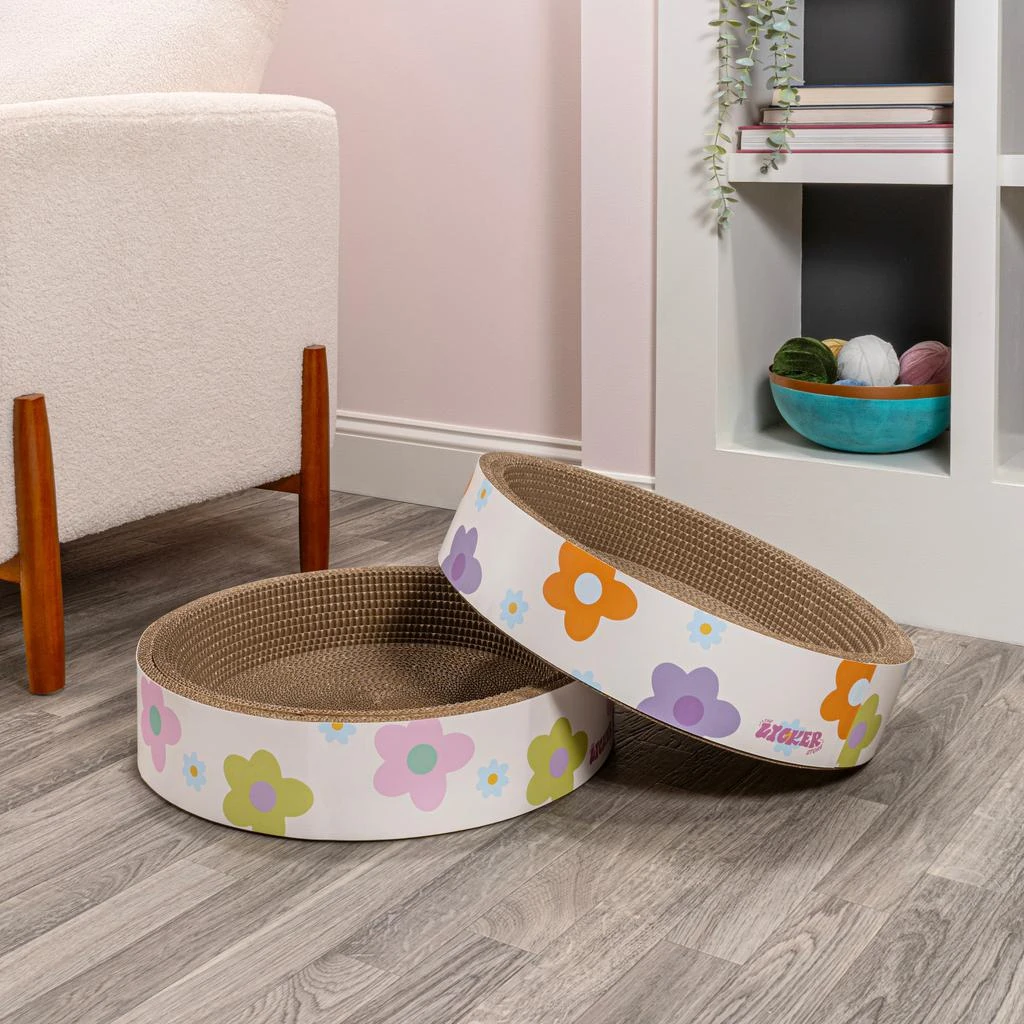 商品THE LICKER STORE|Daisy 18.13" Modern Cardboard Bowl Cat Scratcher with Catnip, White/Multi (Set of 2),价格¥556,第3张图片详细描述