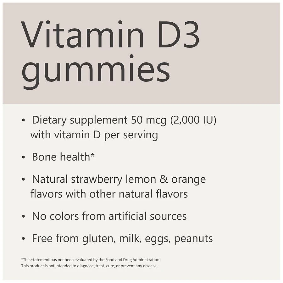 Vitamin D3 50 mcg (2000 IU) Gummies (150 days) Natural Strawberry, Lemon and Orange 商品