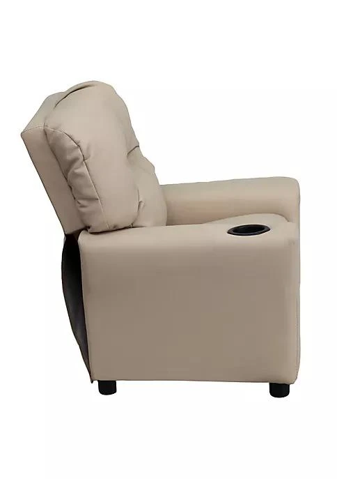 商品Flash Furniture|Furniture Contemporary Beige Vinyl Kids Recliner With Cup Holder,价格¥2175,第2张图片详细描述