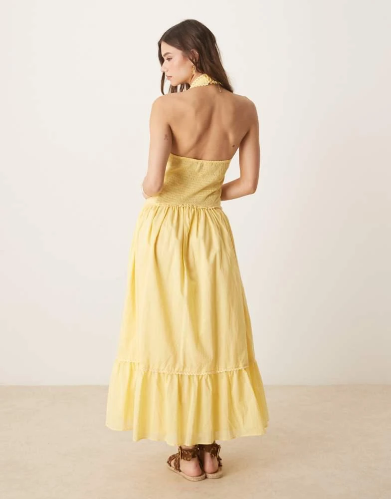 商品ASOS|ASOS DESIGN halter neck lace prairie dress with pintucks in lemon,价格¥399,第3张图片详细描述