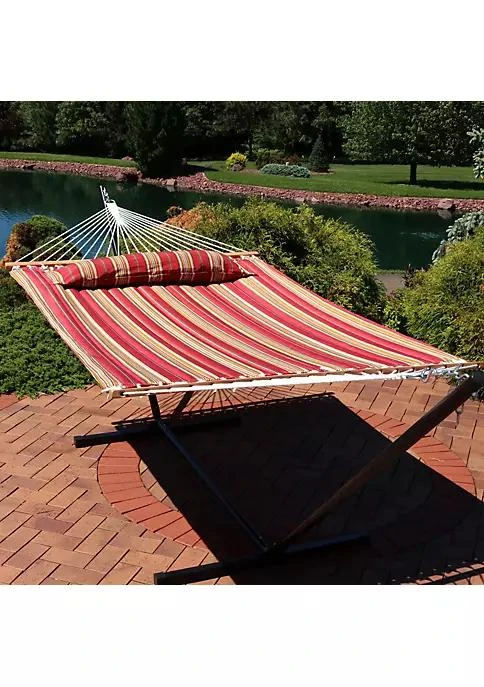 商品Sunnydaze Decor|Decor Large Quilted Hammock With Spreader Bar And Pillow   Red Stripe,价格¥606,第1张图片