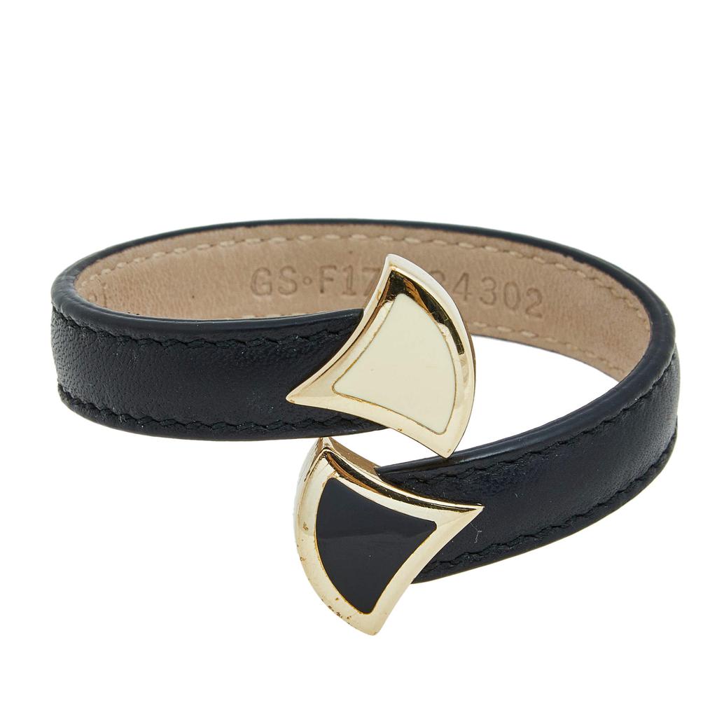 Bvlgari Divas' Dream Enamel Leather Gold Tone Metal Cuff Bracelet商品第1张图片规格展示