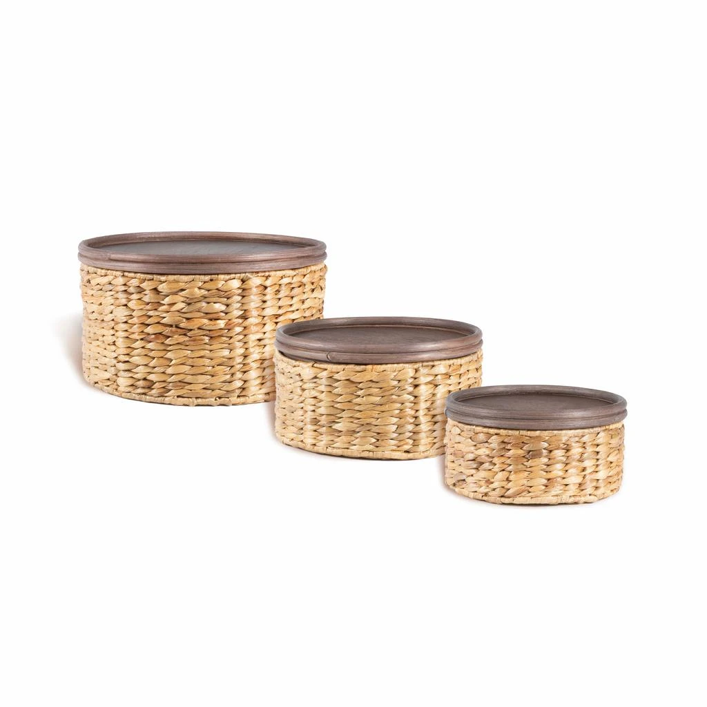 商品happimess|Gouda Southwestern Hand-Woven Hyacinth Circular Nesting Baskets with Wood Lids, Natural (Set of 3),价格¥822,第2张图片详细描述