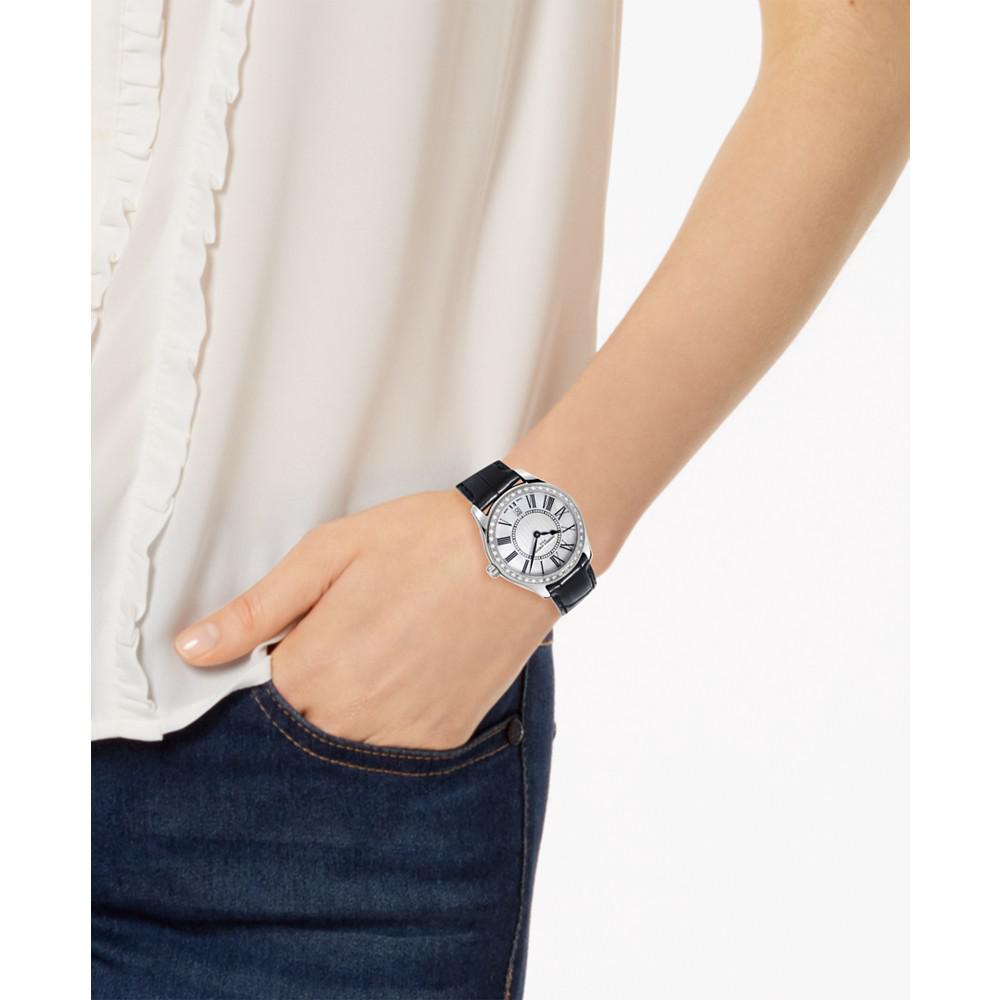 Women's Swiss Quartz Diamond (5/8 ct. t.w.) Black Leather Strap Watch 36mm商品第3张图片规格展示